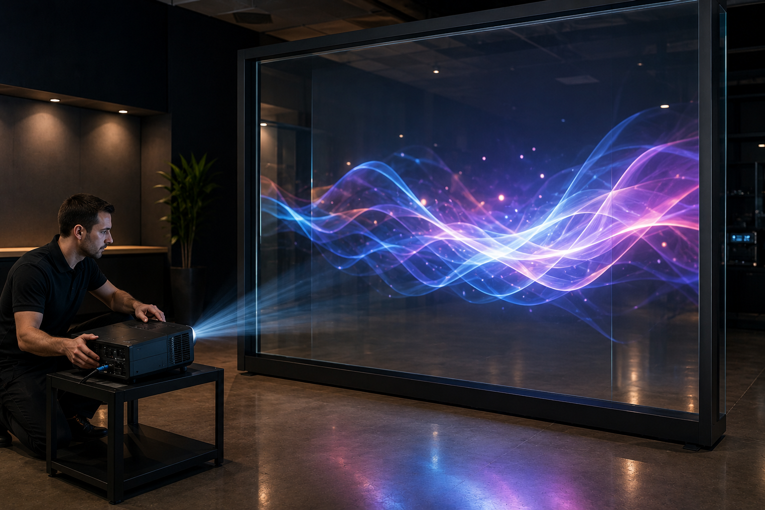Clear projection film on glass display